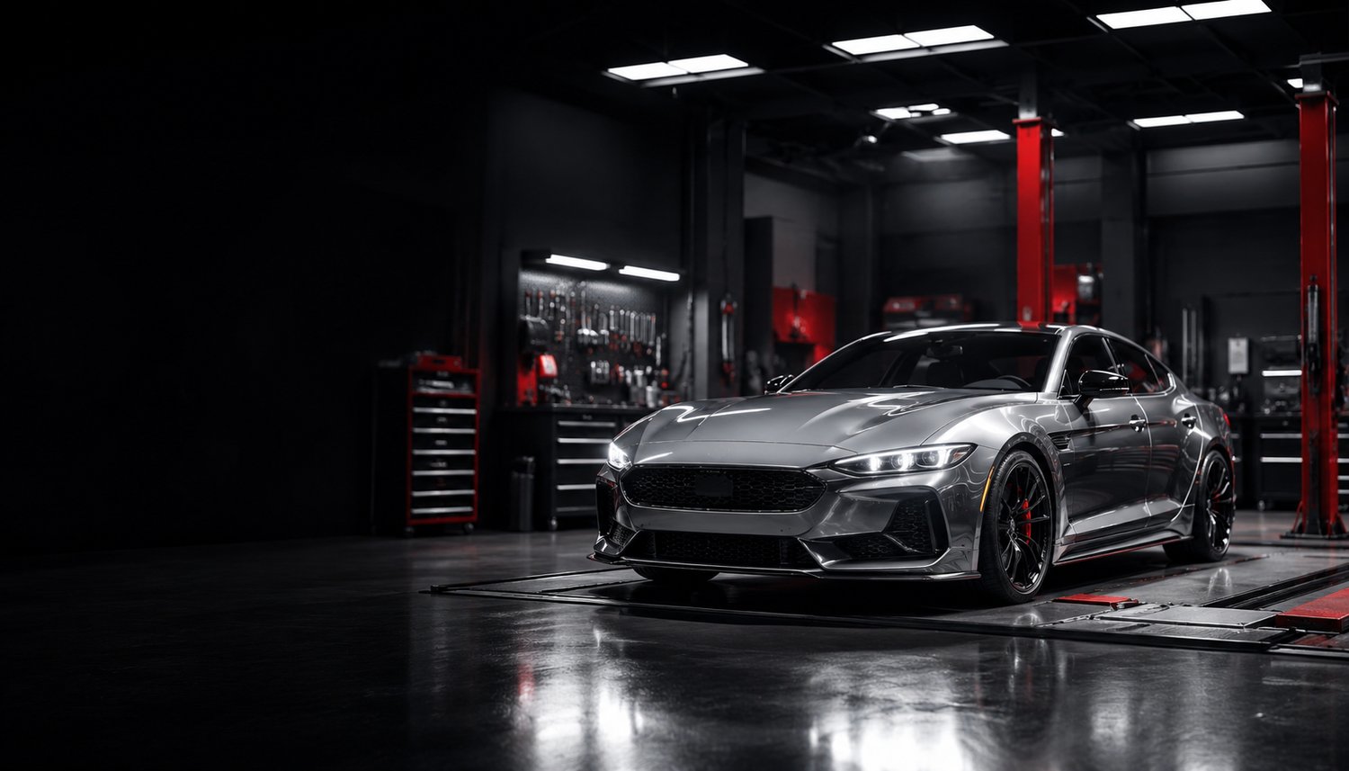 Carro esportivo em oficina premium da LMG